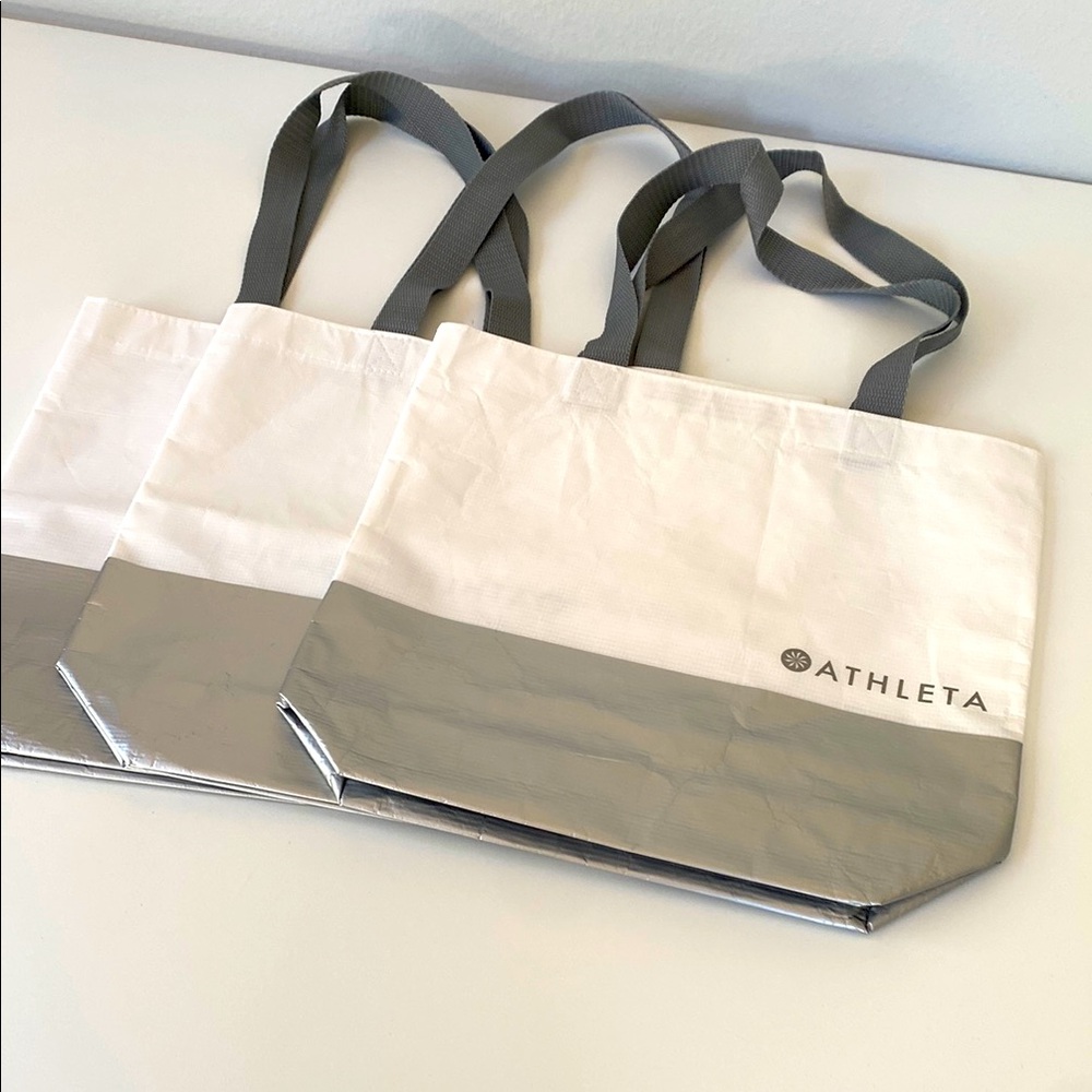 3 Athleta White and Silver Tote Bags